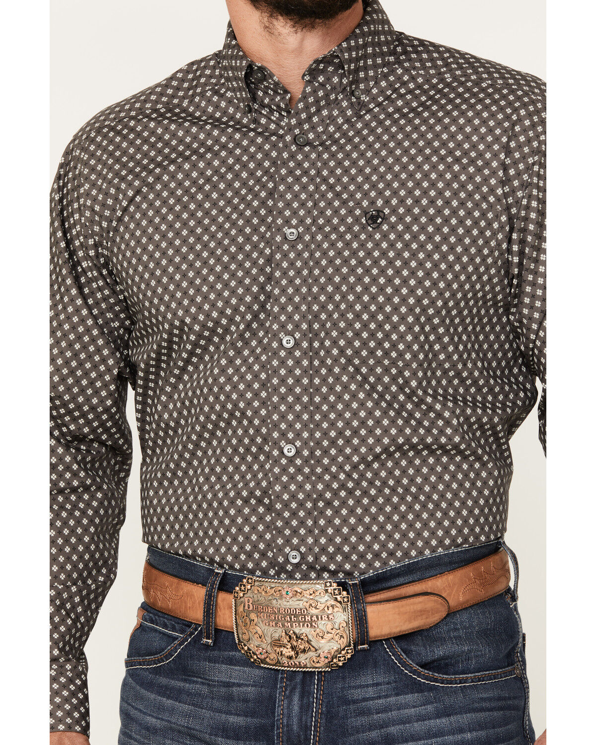 Image #3 - Ariat Men's Winston Classic Fit Long Sleeve Button-Down Western Shirt, Grey, hi-res