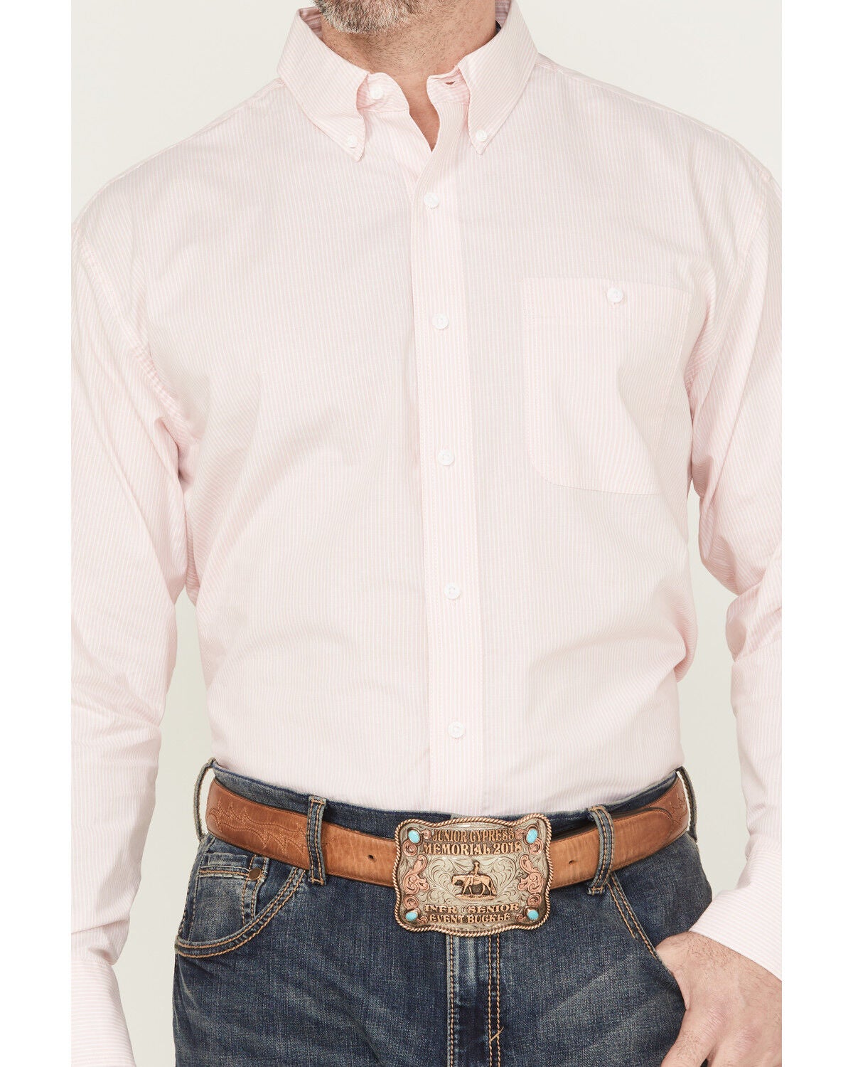 Image #3 - Wrangler Men's Bucking Cancer Striped Long Sleeve Button-Down Western Shirt, Pink, hi-res