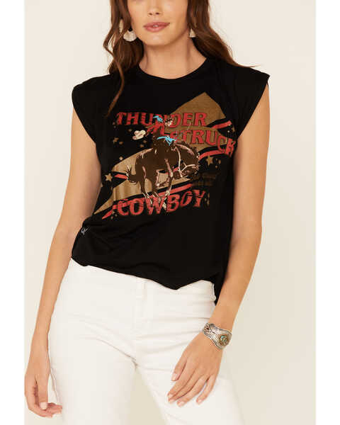 Rodeo Quincy Women's Thunderstruck Cowboy Graphic Short Sleeve Tee , Black, hi-res