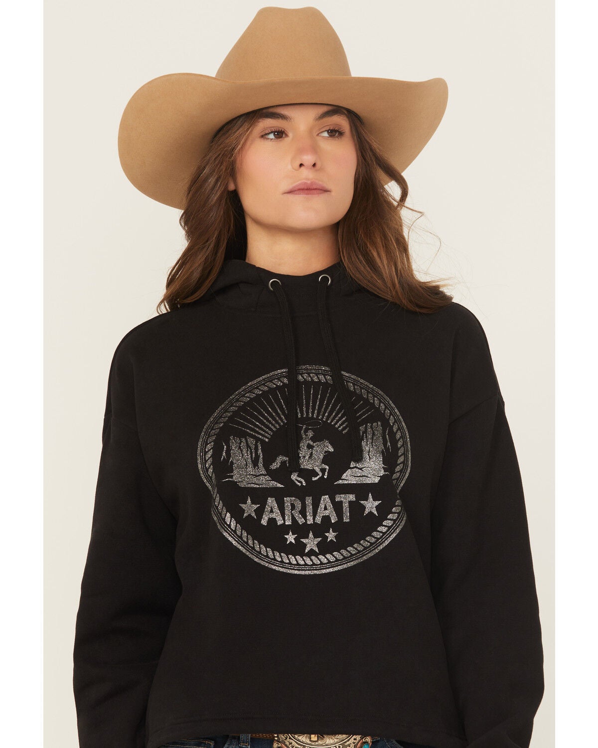 Image #1 - Ariat Women's Essential Logo Graphic Hoodie, Black, hi-res