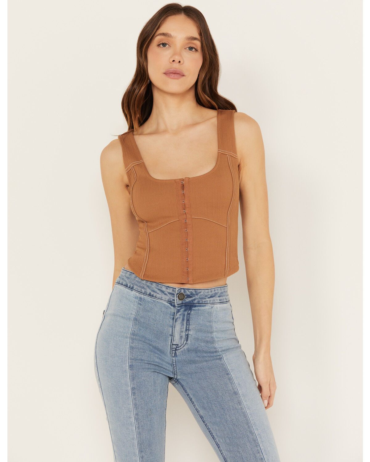 Image #1 - Shyanne Women's Corset Tank, Brown, hi-res