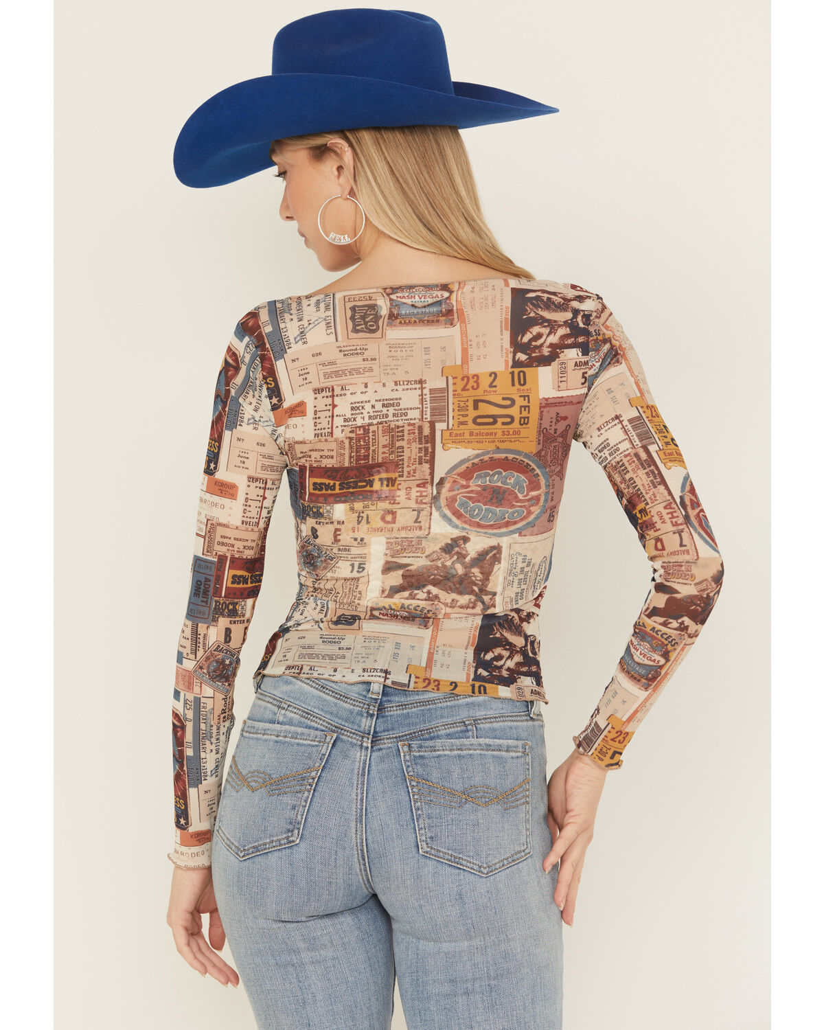 Image #4 - Idyllwind Women's Rodeo Ticket Long Sleeve Mesh Shirt, Cream, hi-res