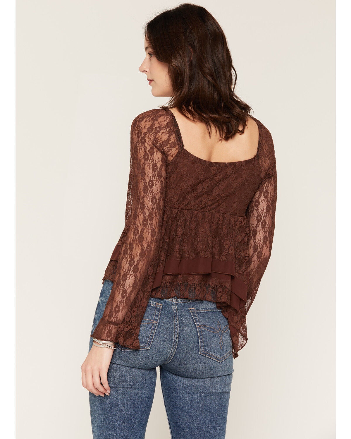 Image #4 - Wild Moss Women's Lace Long Sleeve Shirt, Brown, hi-res