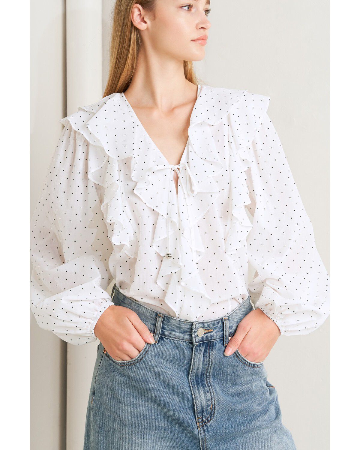 Image #5 - Flying Tomato Women's Made of Dreams Polka Dot Woven Top, White, hi-res