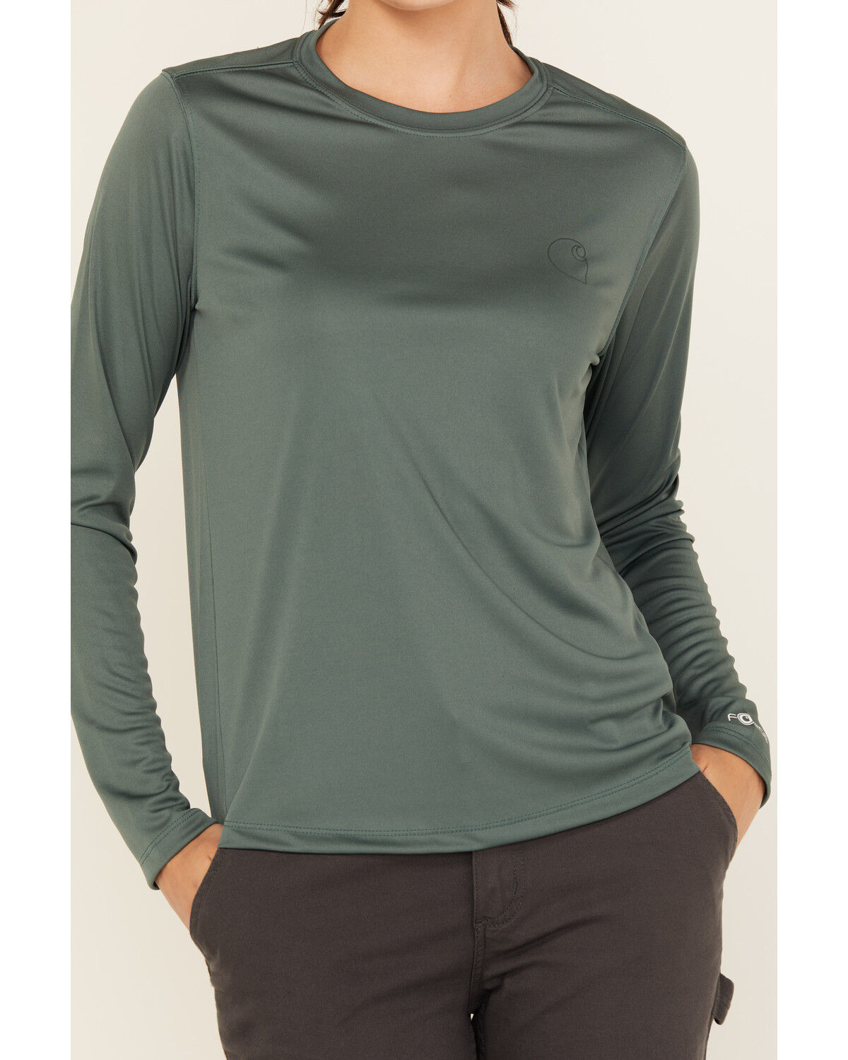 Image #3 - Carhartt Women's Force Sun Defender Logo Relaxed Fit Long Sleeve Graphic Tee, Forest Green, hi-res