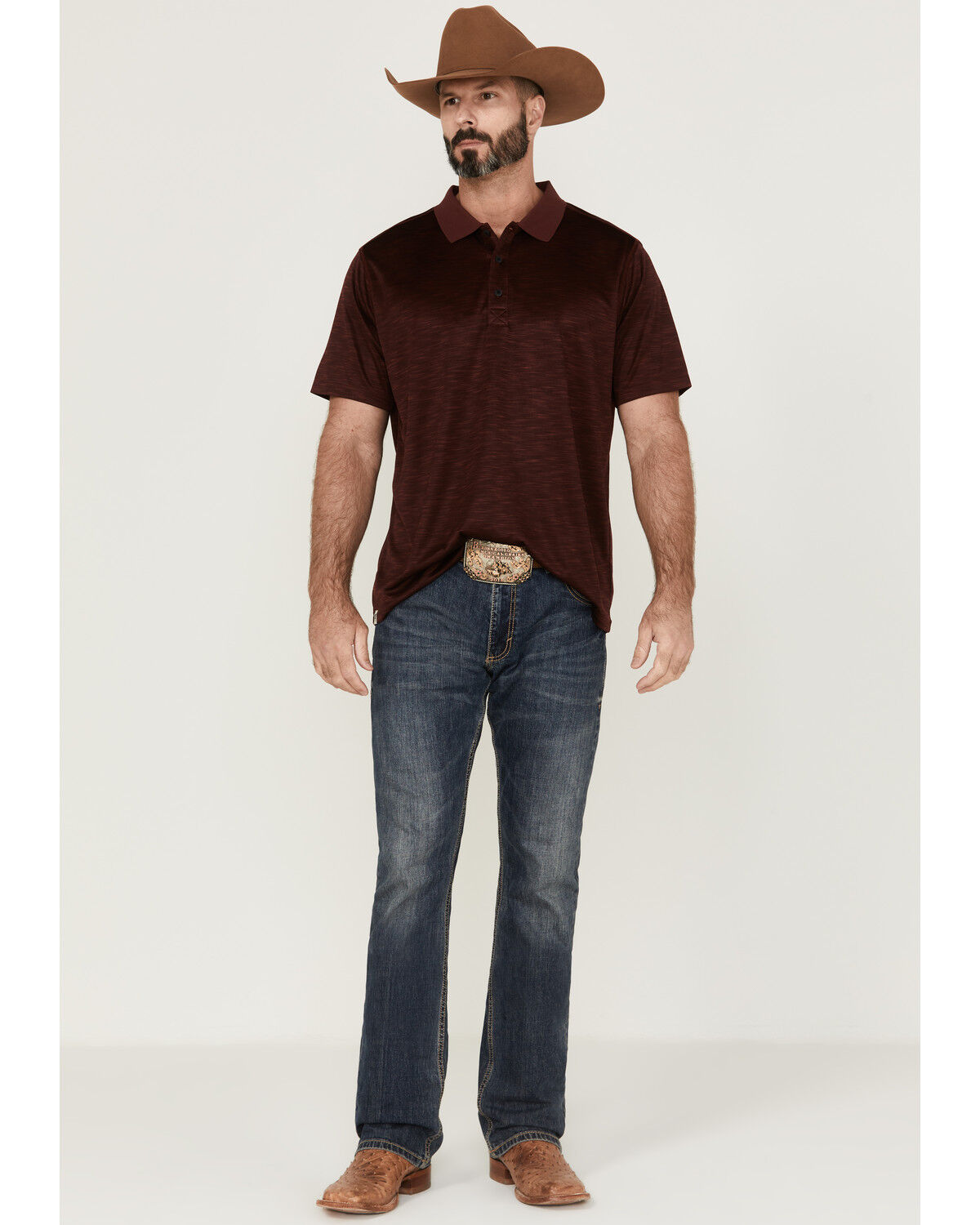 Image #2 - RANK 45® Men's Elite Stripe Performance Polo Shirt, Burgundy, hi-res