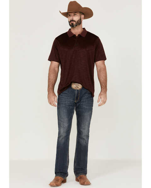 Image #2 - RANK 45® Men's Elite Stripe Performance Polo Shirt , Burgundy, hi-res