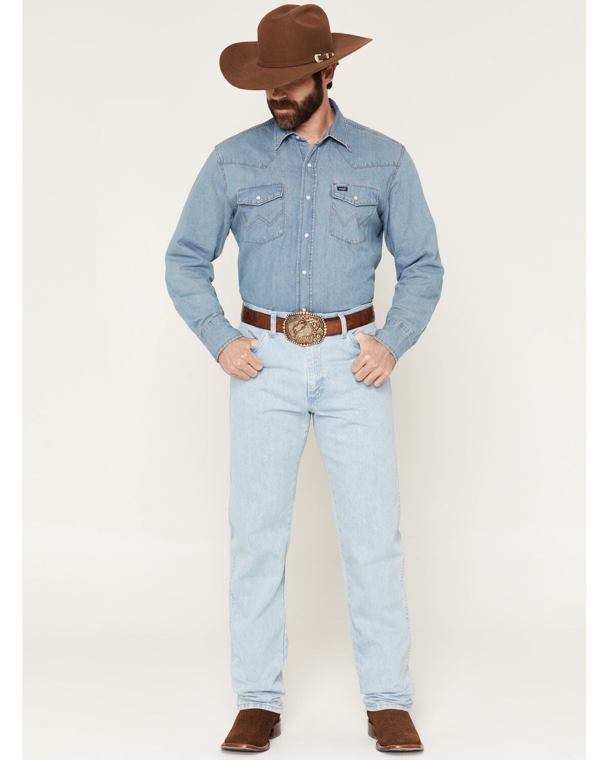 Image #1 - Wrangler Men's 13MWZ Jeans Cowboy Cut Original Fit Prewashed Jeans, Bleach Indigo, hi-res