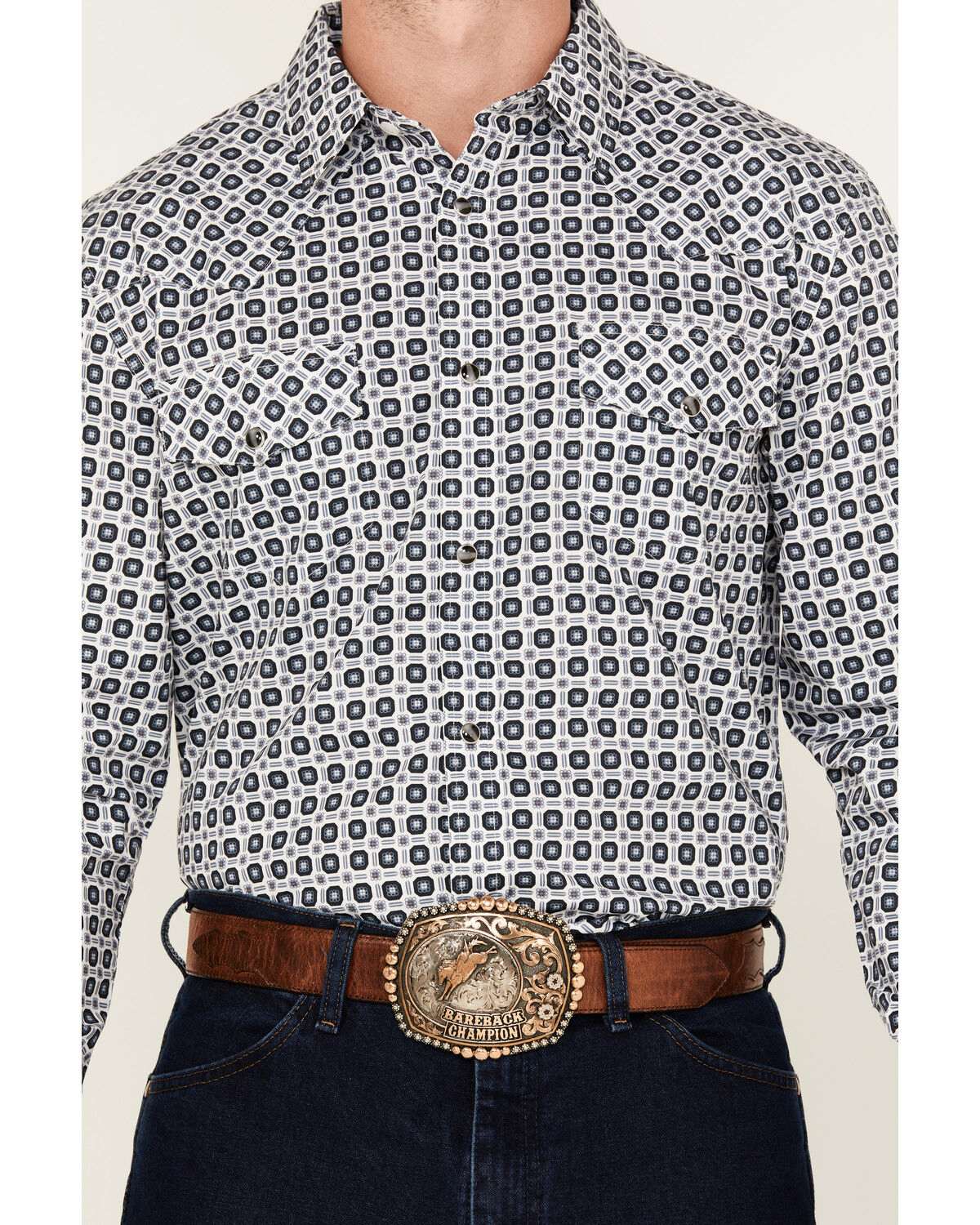 Image #3 - Gibson Trading Co Men's Sprout Geo Print Long Sleeve Snap Stretch Western Shirt, White, hi-res