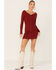 Image #1 - Lush Women's Long Sleeve Drawstring Sweater Mini Dress, Rust Copper, hi-res