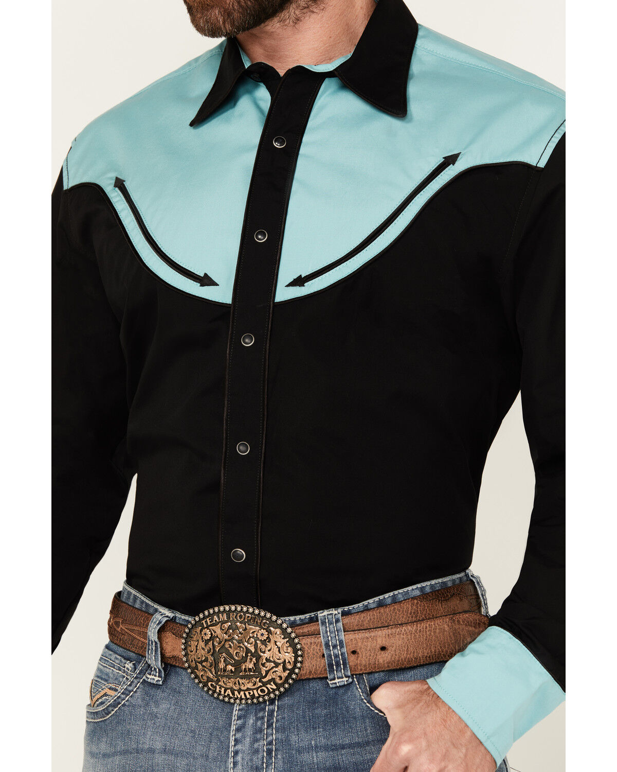 Image #3 - Wrangler Men's Rodeo Ben Solid Long Sleeve Snap Western Shirt, Black, hi-res