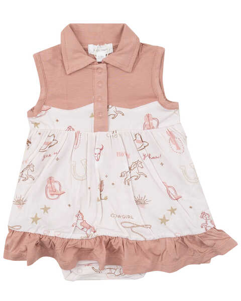 Angel Dear Infant Girls' Western Print Polo Onesie Dress , Pink, hi-res