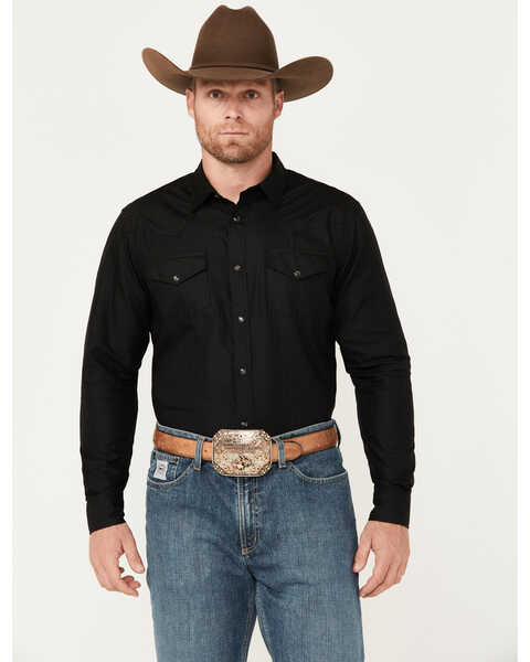 Gibson Men's Southside Satin Stripe Pearl Snap Western Shirt , Black, hi-res
