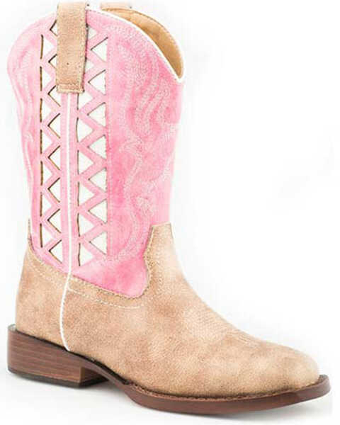 Roper Girls' Askook Western Boots - Broad Square Toe, Pink, hi-res