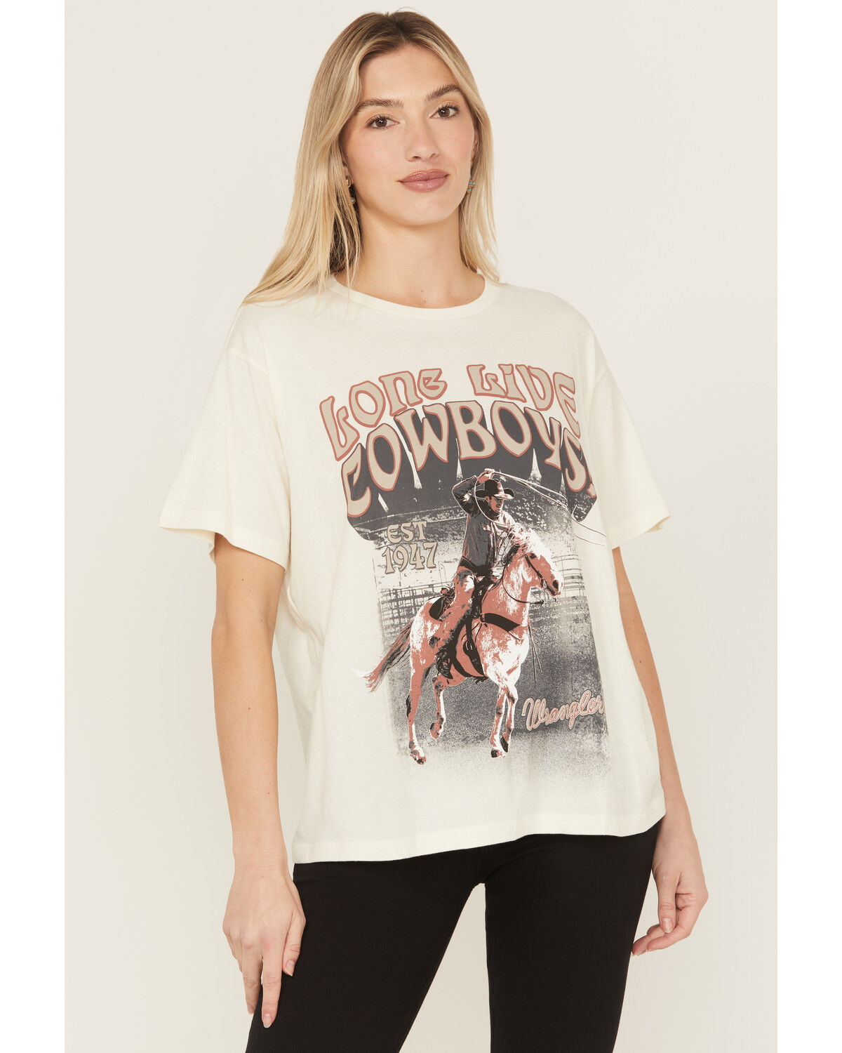 Image #1 - Wrangler Women's Long Live Short Sleeve Graphic Tee, White, hi-res