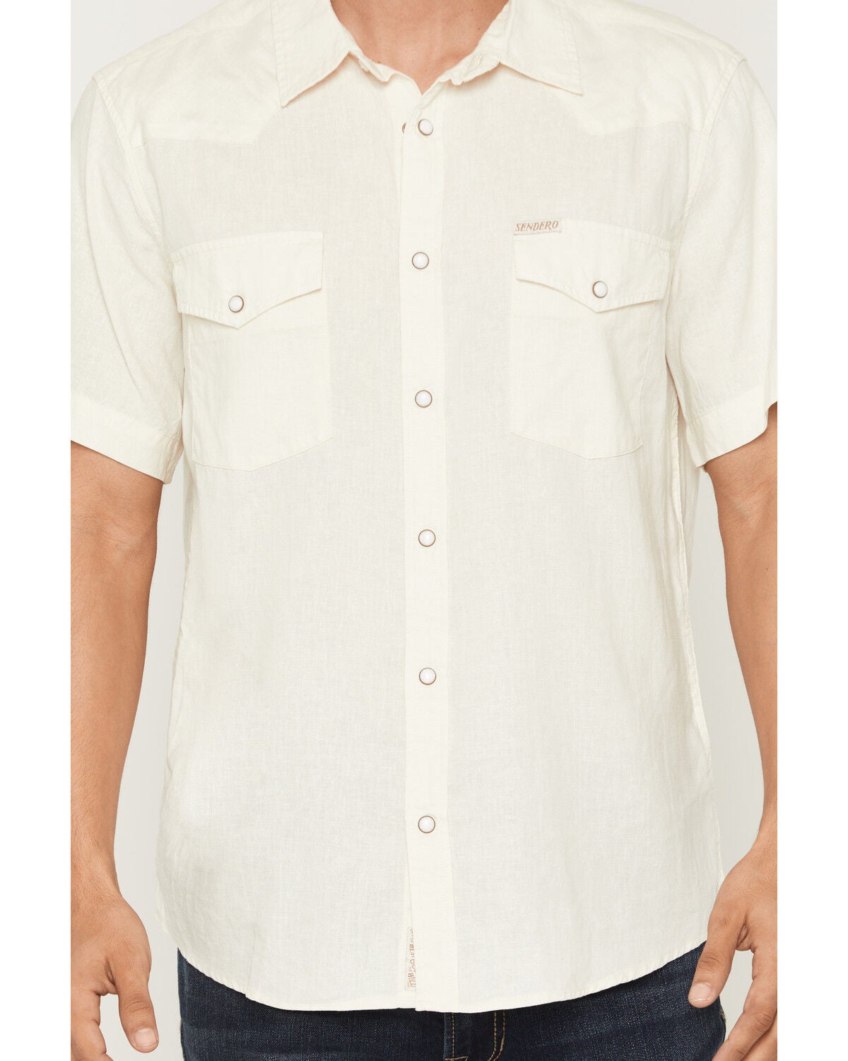 Image #3 - Sendero Provisions Men's The Wyatt Solid Short Sleeve Snap Western Shirt, Off White, hi-res