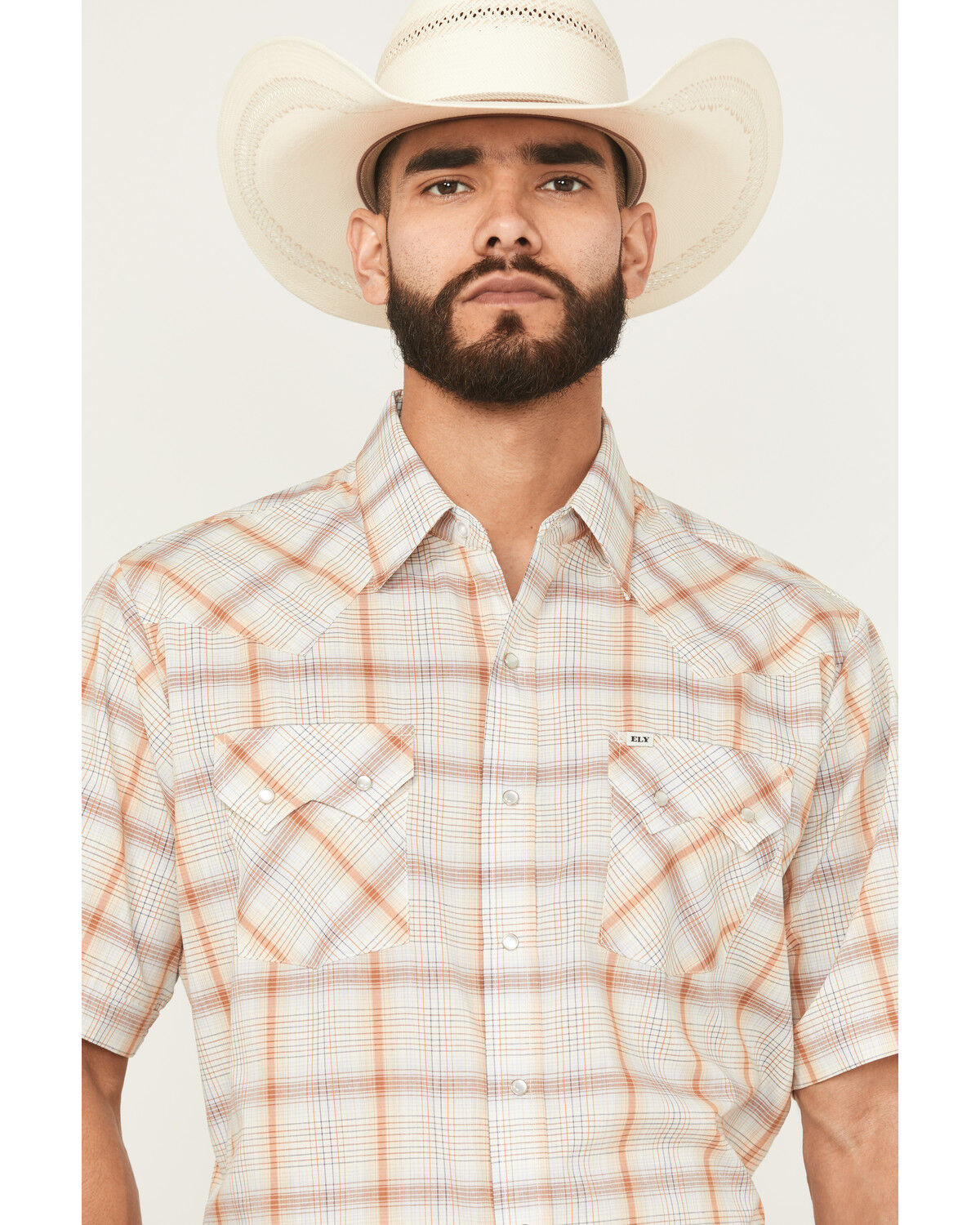 Image #2 - Ely Walker Men's Plaid Print Short Sleeve Snap Western Shirt, Multi, hi-res