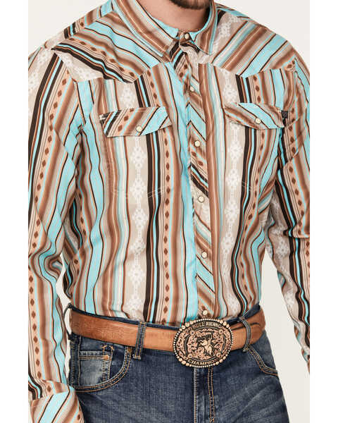 Image #3 - Rock & Roll Denim Men's Serape Striped Long Sleeve Performance Snap Western Shirt, Tan, hi-res