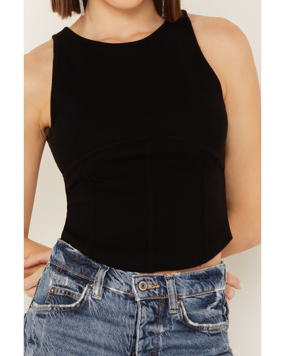Image #3 - Rock & Roll Denim Women's Rib Corset Sleeveless Tank, Black, hi-res