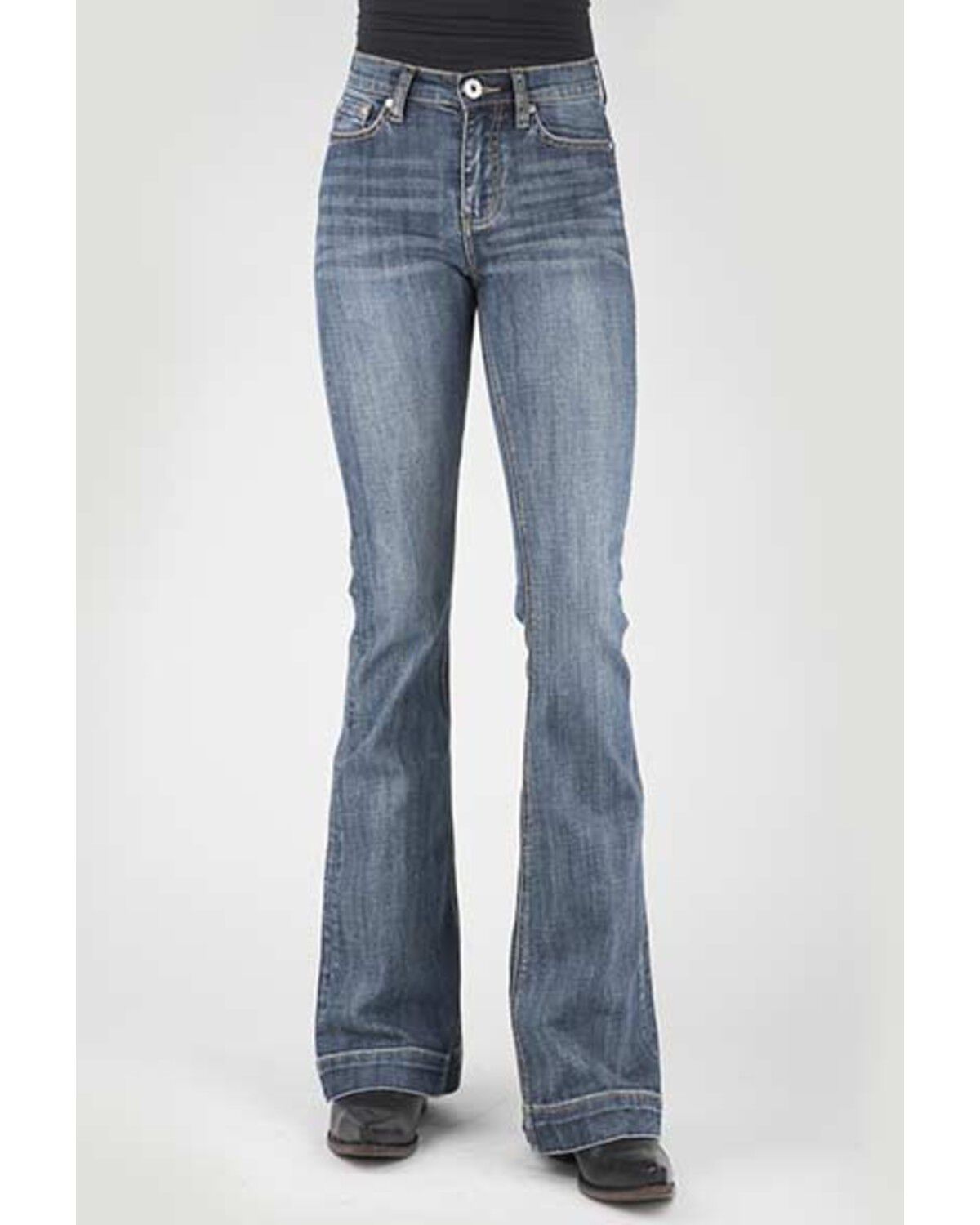 Image #1 - Stetson Women's 921 Medium Wash High Rise Plain Pocket Flare Jean, Blue, hi-res