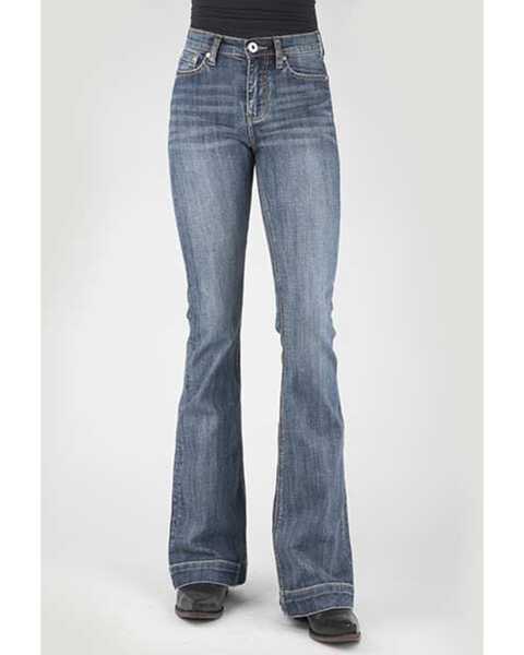 Image #1 - Stetson Women's 921 Medium Wash High Rise Plain Pocket  Flare Jean, Blue, hi-res