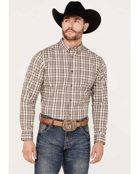 Cody James Men's Rough Dirt Plaid Print Long Sleeve Button-Down Stretch Western Shirt, Tan, hi-res