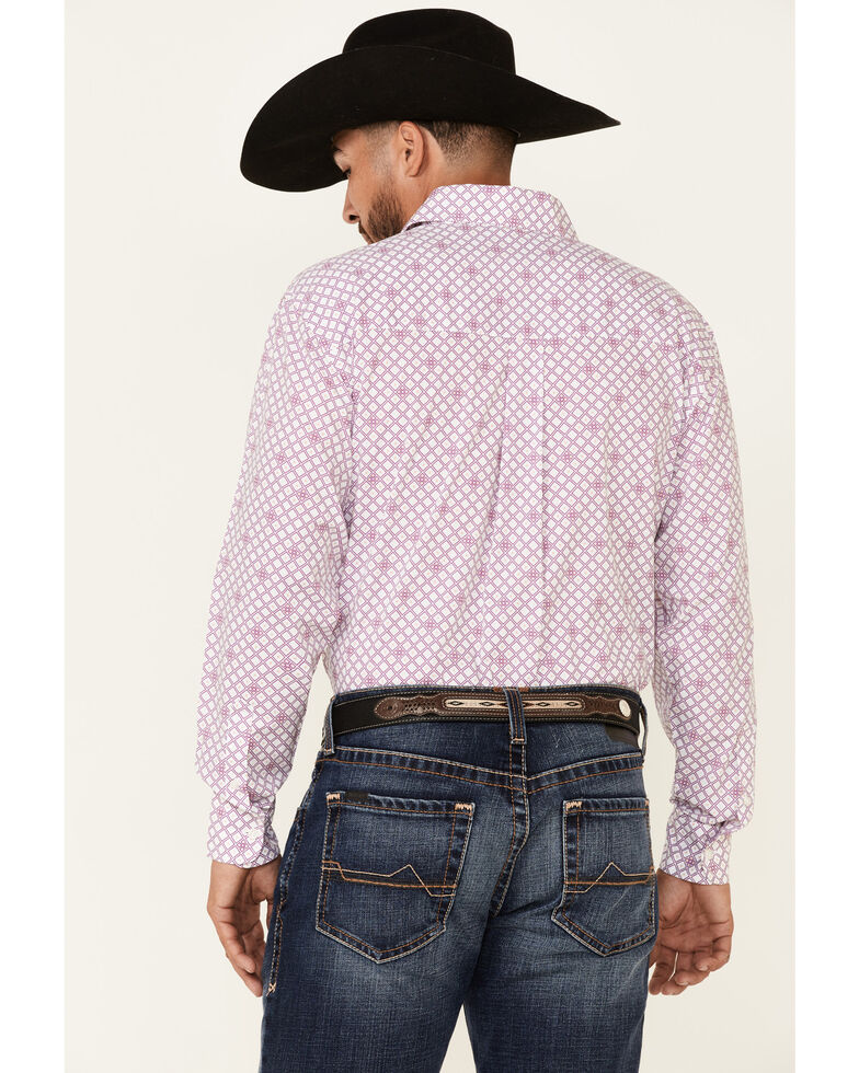 Wrangler Men's Classic Small Geo Print Long Sleeve Button-Down Western Shirt , Purple, hi-res