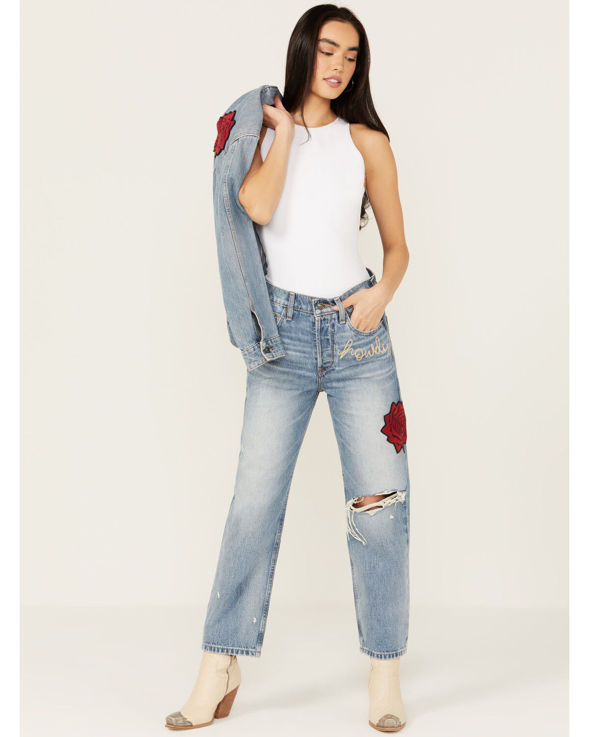Image #1 - Ariat Women's Dominca Medium Wash Rodeo Quincy High Rise Tomboy Relaxed Straight Jeans, Medium Wash, hi-res