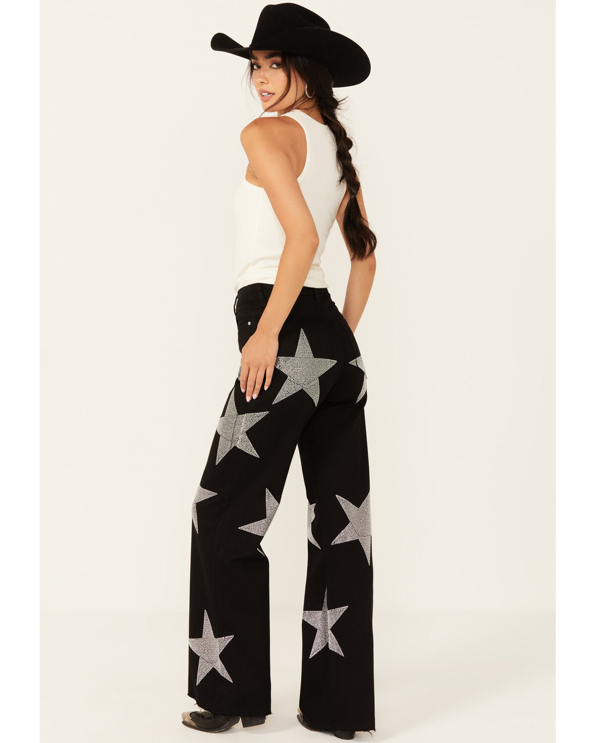 Vibrant Denim Women's Rhinestone Star High Rise Wide Leg