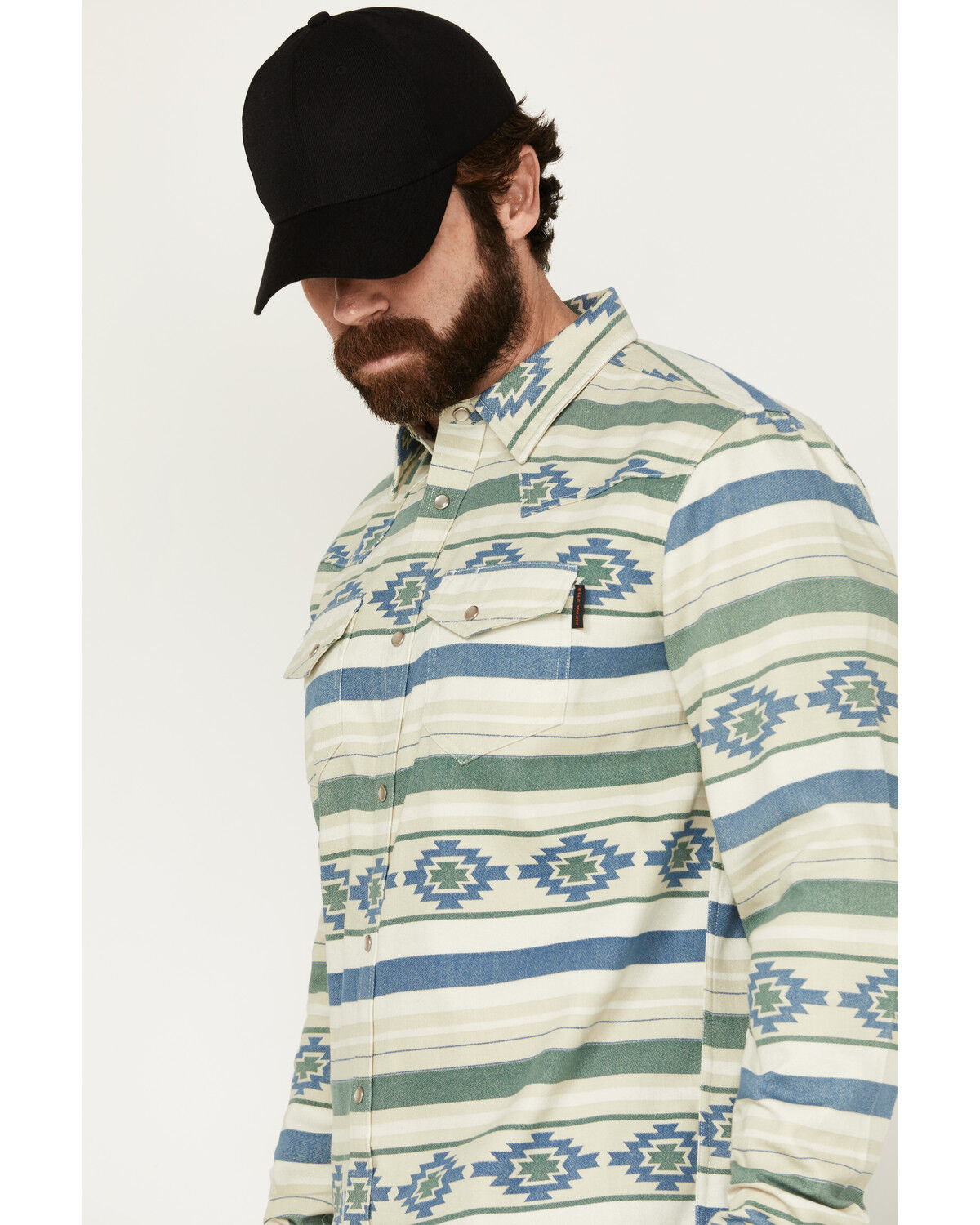 Image #2 - Cody James Men's FR Southwestern Print Long Sleeve Snap Midweight Work Shirt, Natural, hi-res