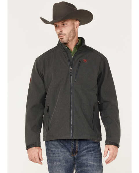 Image #1 - Ariat Men's Americana Logo 2.0 Zip-Front Softshell Jacket - Tall, Charcoal, hi-res