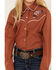 Image #3 - Ely Walker Girls' Floral Embroidered Long Sleeve Pearl Snap Western Shirt, Rust Copper, hi-res