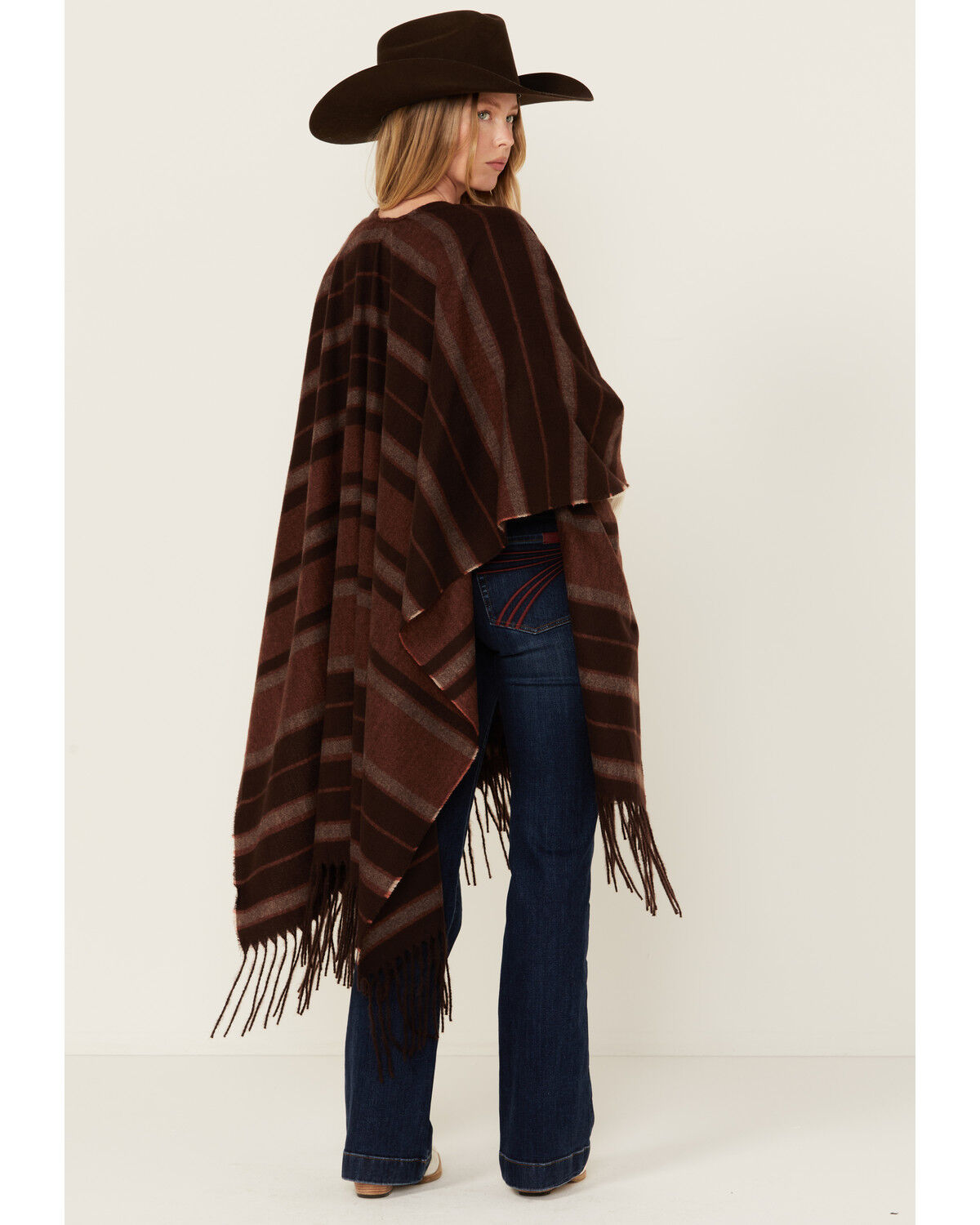 Image #4 - Shyanne Women's Striped Fringe Blanket Shawl, Mauve, hi-res