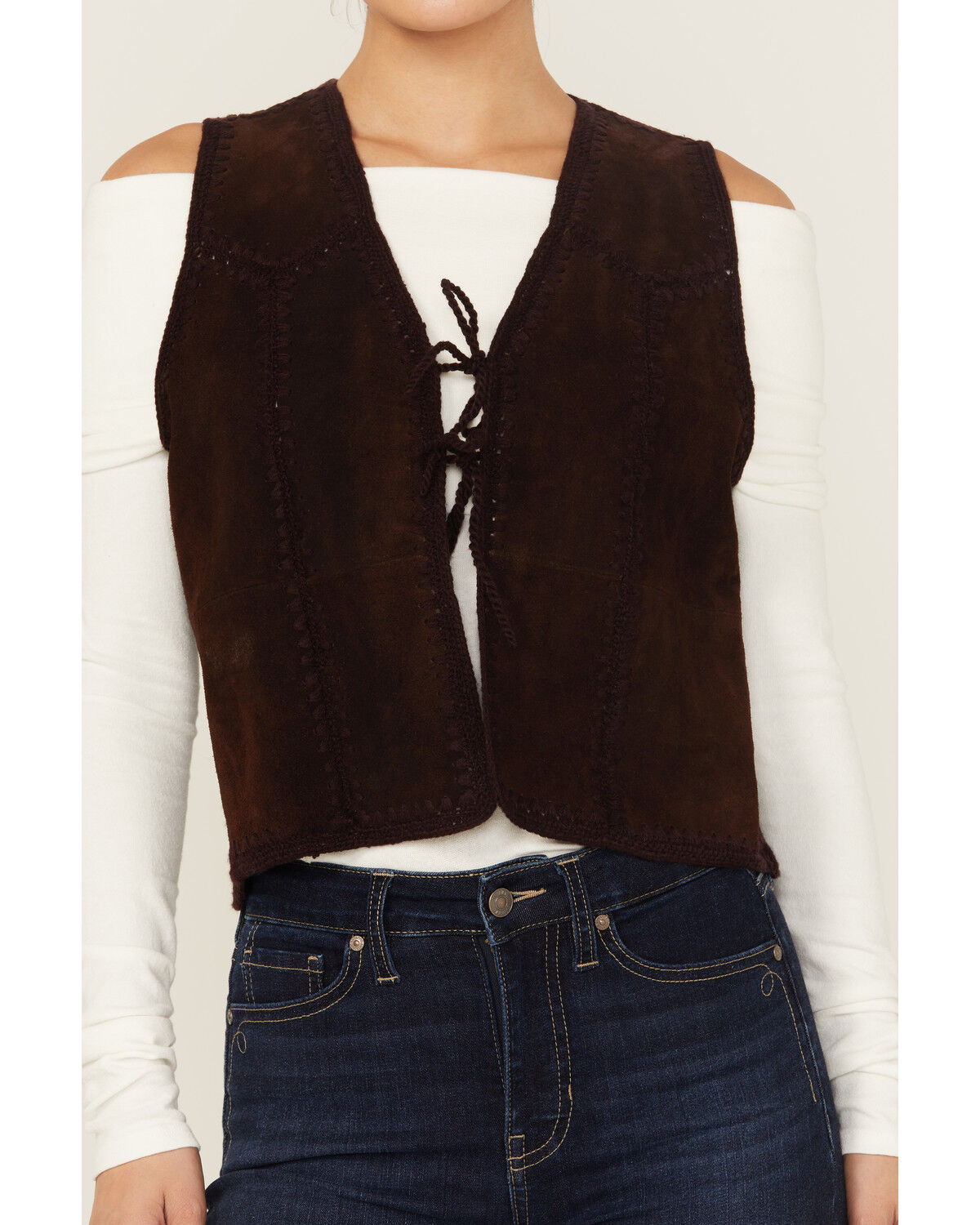 Image #3 - Shyanne Women's Suede Tie Front Knit Fashion Vest, Chocolate, hi-res