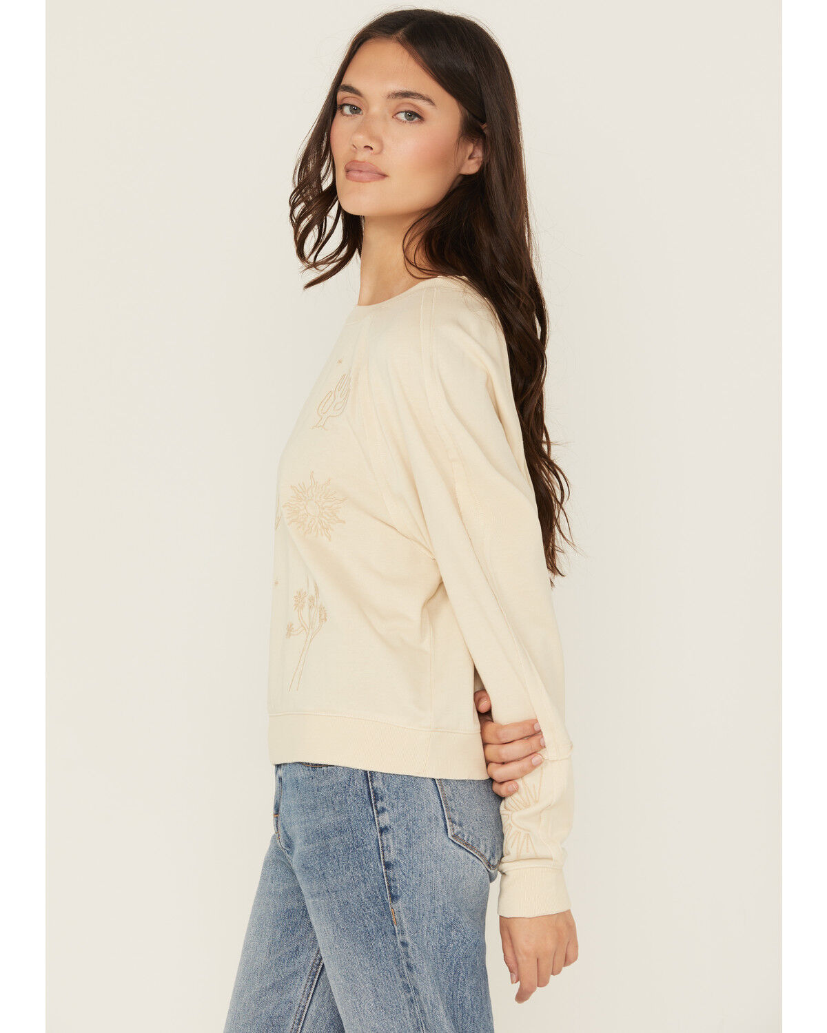 Image #2 - Cleo + Wolf Women's Embroidered Long Sleeve Shirt, Sand, hi-res