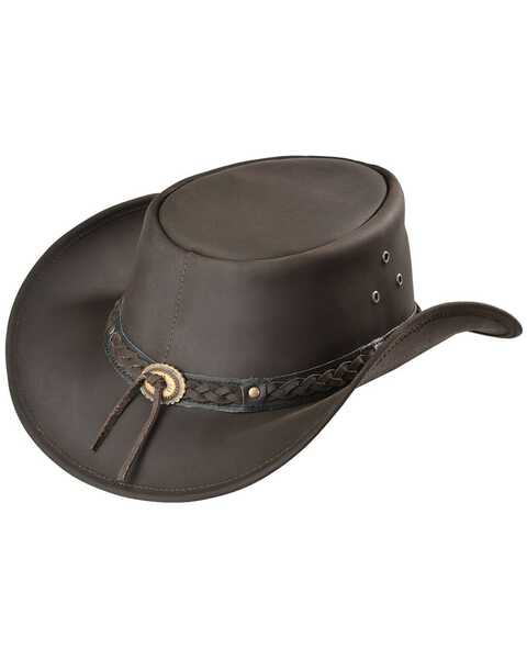 Outback Trading Co. Chocolate Wagga Wagga UPF50 Sun Protection Leather Hat, Chocolate, hi-res