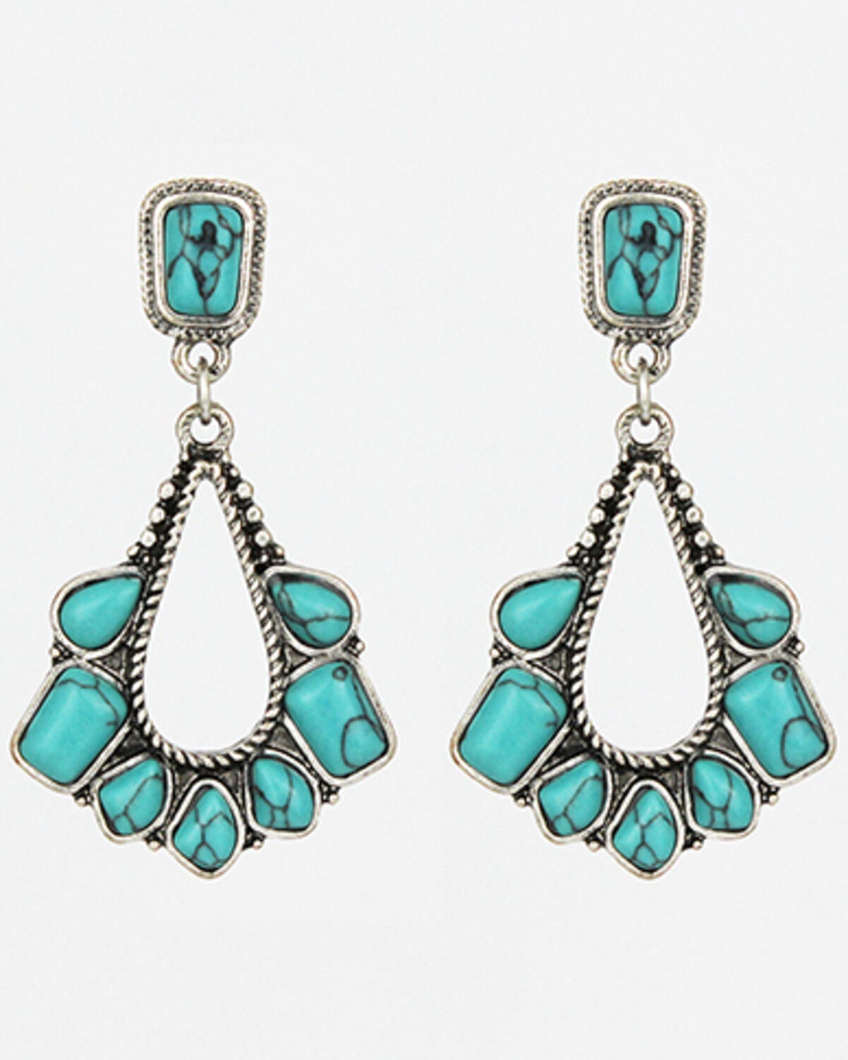 Prime Time Jewelry Women's Silver & Turquoise Stone Chandelier Earrings, Silver, hi-res