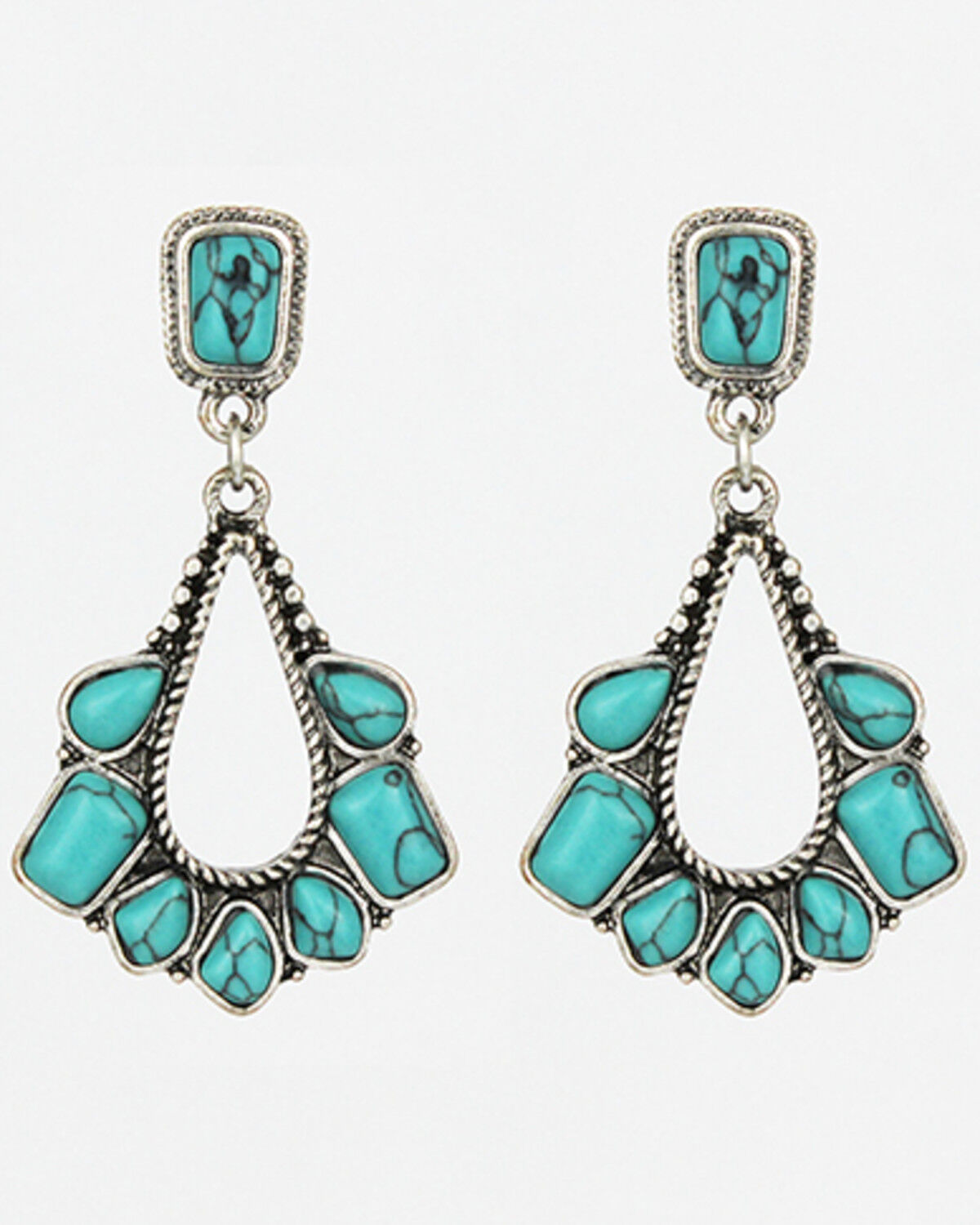 Image #1 - Prime Time Jewelry Women's Silver & Turquoise Stone Chandelier Earrings, Silver, hi-res