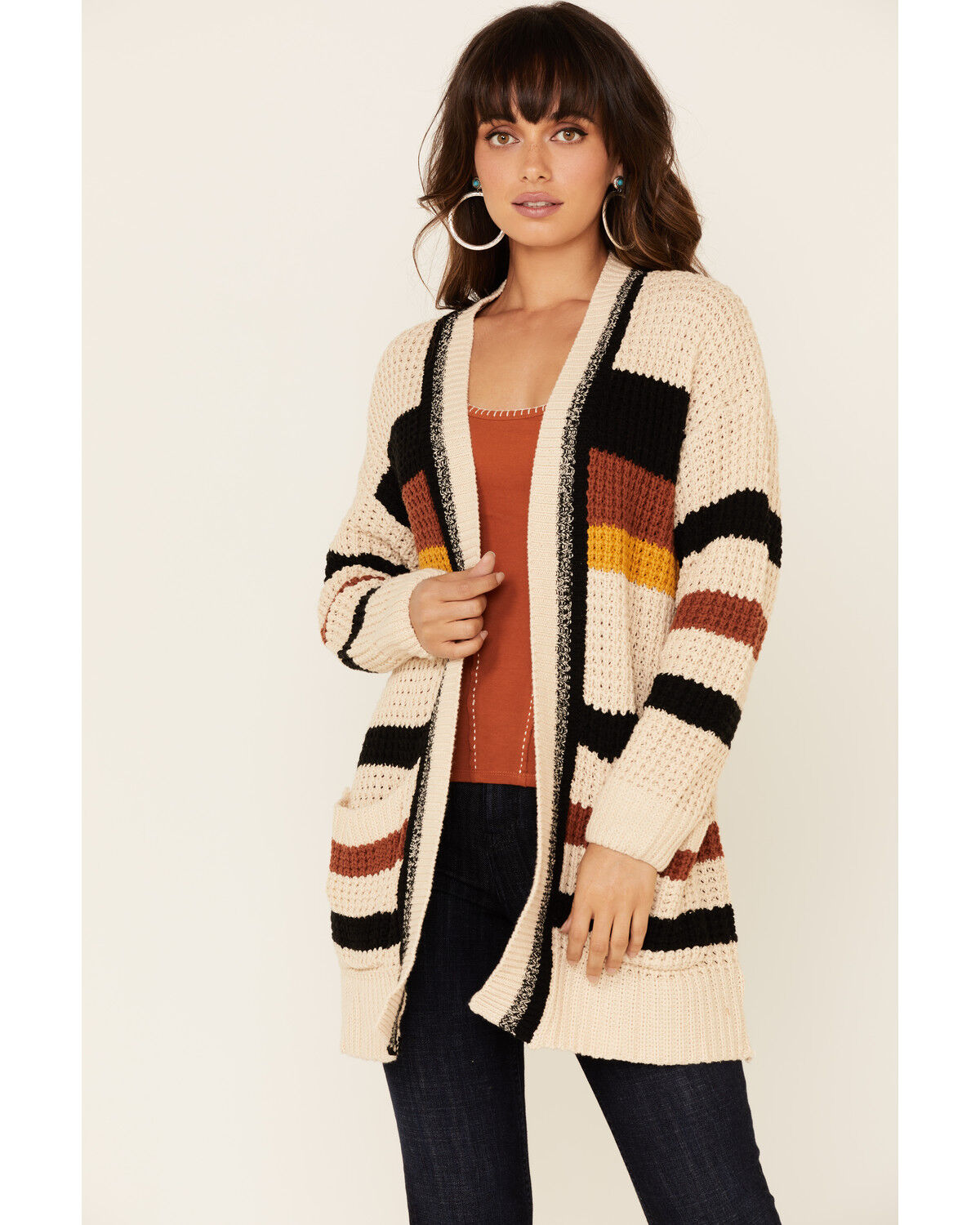 hem and thread long open cardigan