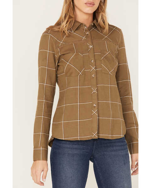 Image #3 - Shyanne Women's Plaid Print Long Sleeve Flannel Button-Down Shirt , Olive, hi-res