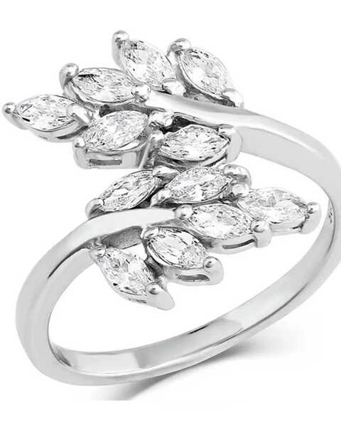 Image #1 - Montana Silversmiths Women's Crystal Leaflet Wrap Ring, Silver, hi-res