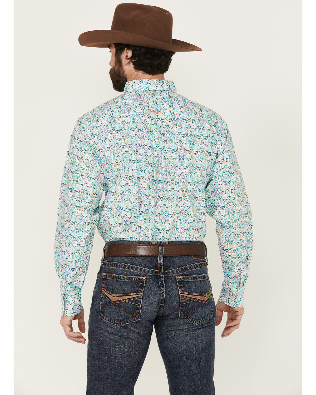 Image #4 - Ariat Men's Jerome Paisley Print Long Sleeve Button-Down Western Shirt, Teal, hi-res