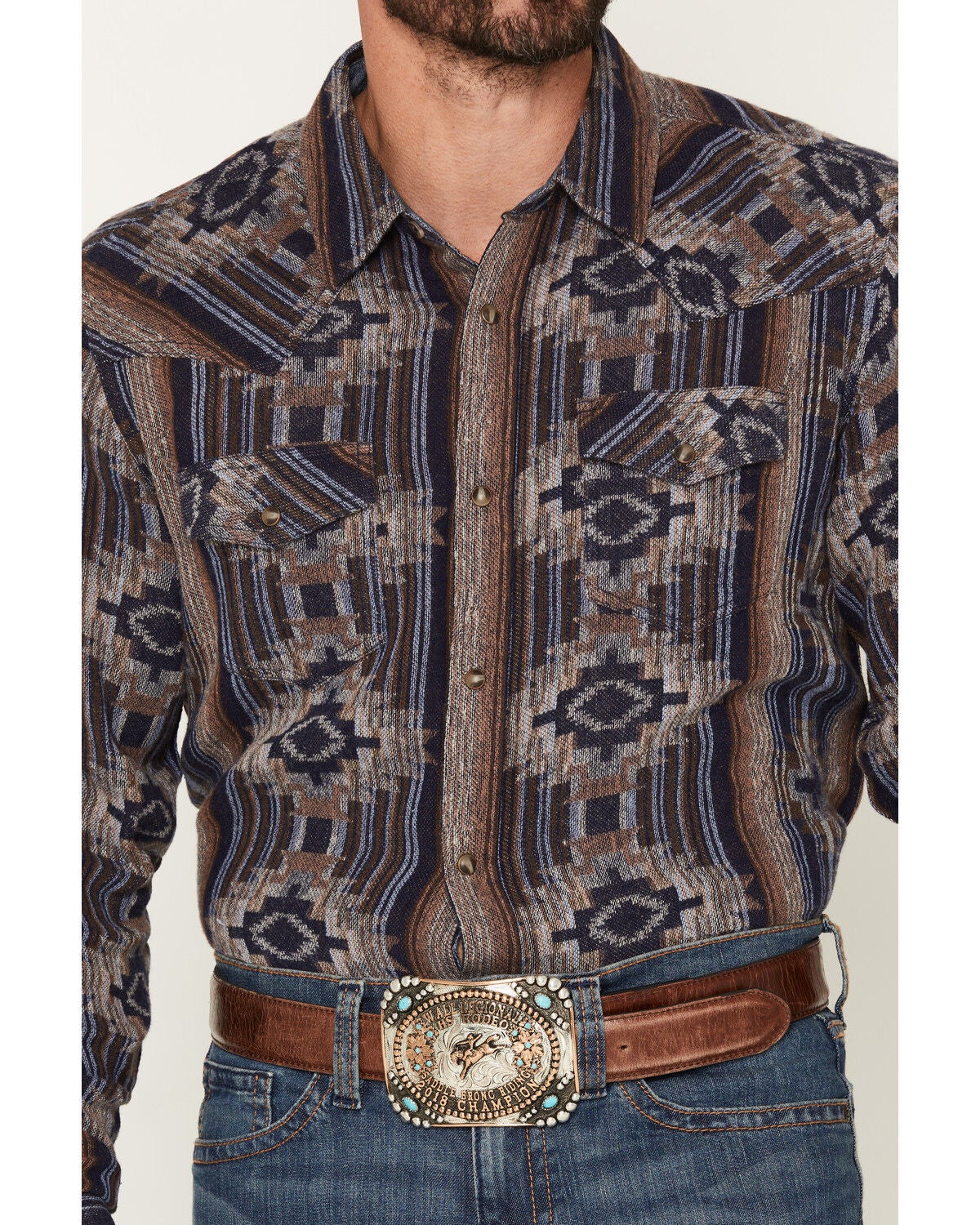 Image #3 - Cody James Men's Outpost Southwestern Print Long Sleeve Snap Flannel Shirt, Blue, hi-res