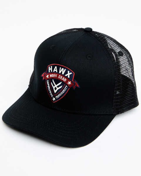 Hawx Men's Black Ribbon Logo Shield Patch Mesh-Back Ball Cap , Black, hi-res