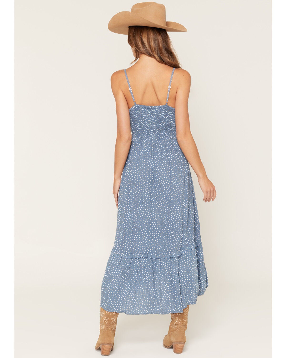 Image #4 - Angie Women's Polka Dot Twist Front Sleeveless Midi Dress, Blue, hi-res