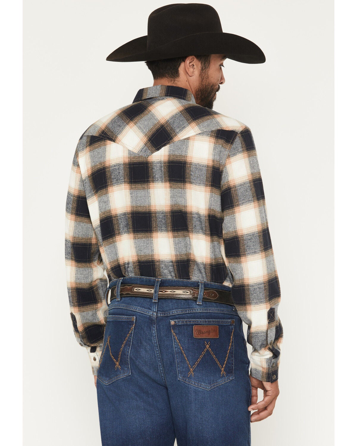 Image #4 - Cody James Men's Bull Rider Plaid Print Long Sleeve Snap Flannel Shirt, Tan, hi-res