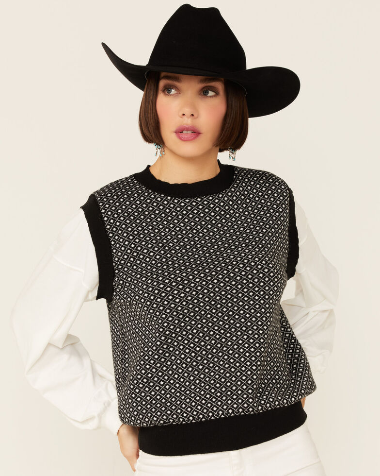 Molly Bracken Women's Black Geo Dot Sweater Vest, Black, hi-res