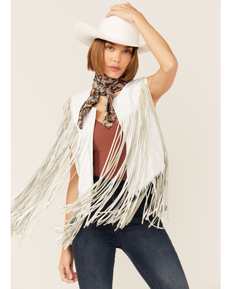 Circle S Women's White Fringe Vest, White, hi-res