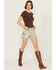 Image #1 - Driftwood Women's Goldie X Boogie Nights High Rise Floral Embroidered Stretch Denim Shorts , Taupe, hi-res