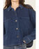 Image #3 - White Crow Women's Denim Knit Long Sleeve Button-Down Cropped Shacket, Dark Blue, hi-res